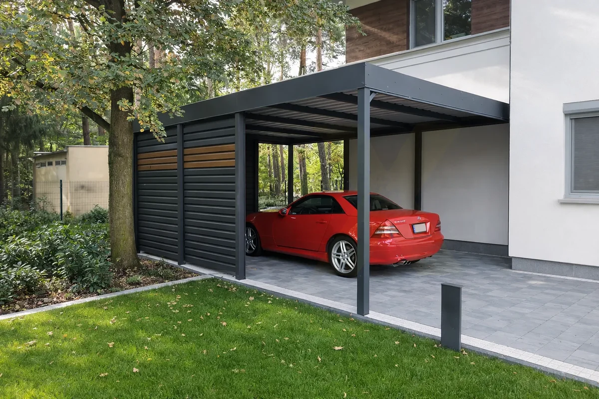 Carport aus Stahl mit Sichtschutz nach Maß