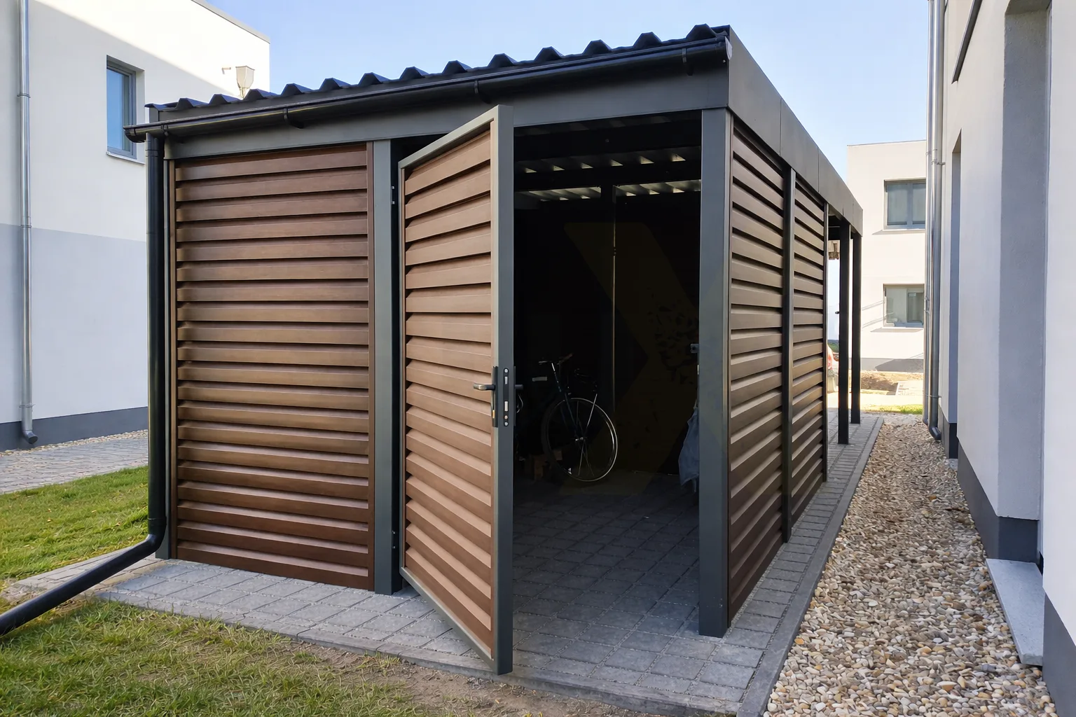 Einzelcarport aus Stahl in Anthrazit – Frontansicht