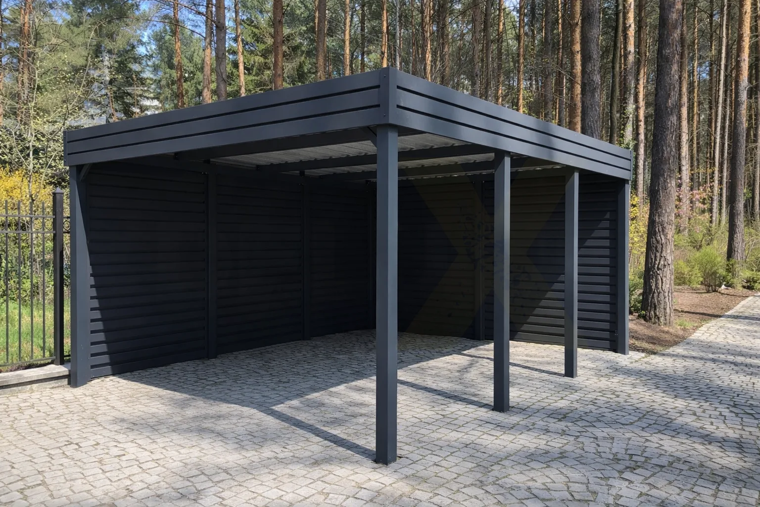 Einzelcarport aus Stahl in Anthrazit – 3/4-Ansicht
