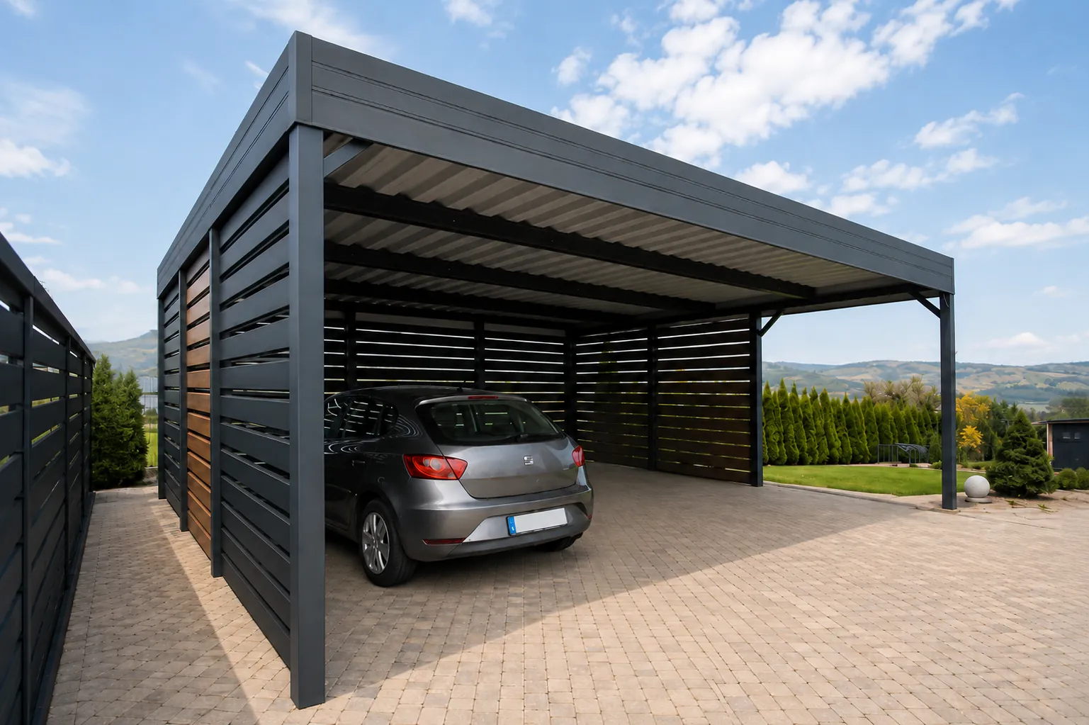 Doppelcarport aus Stahl in Anthrazit – DeluxeCarport Premium-Bausatz